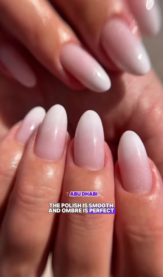 Almond nails in soft pink ombre